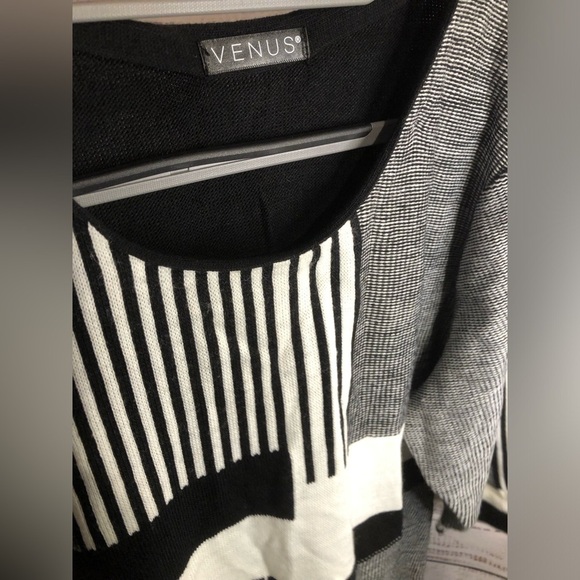 VENUS Black and White 3/4 Sleeve Scoop Neck Sweater Dress - Picture 11 of 14